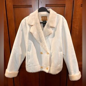 Lauren White Shearling Coat Size Large with White fur trim and pockets